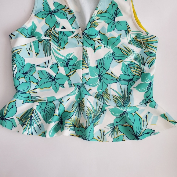 Zara Trafaluc Tropical Leaf Print Peplum Top, M - Picture 4 of 8
